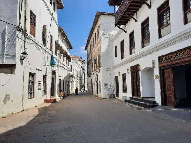 Hotel buildings in Zanzibar, empty streets